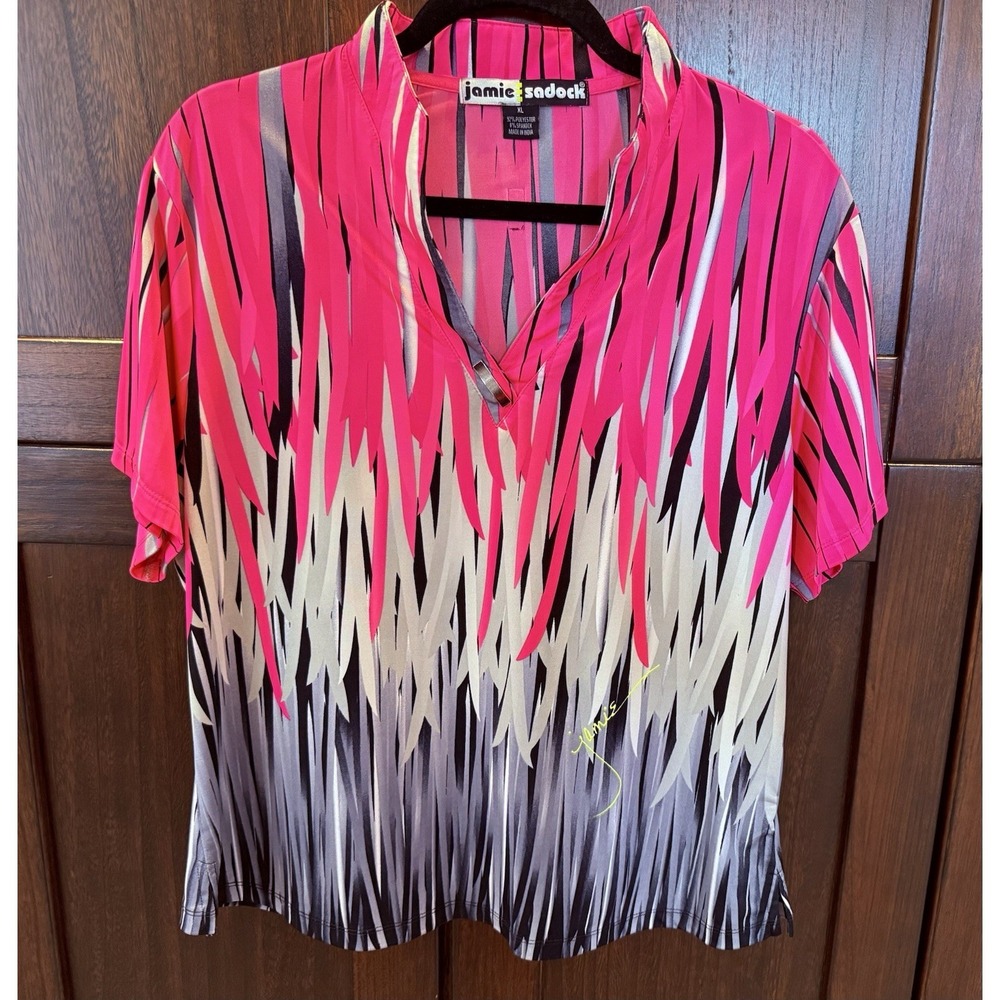Jamie Sadock Top Women Small XL, V Neck Short Sleeve Performance Tennis Stretch